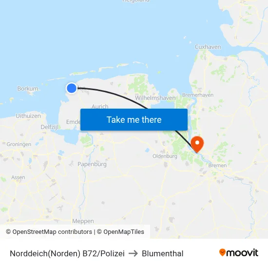 Norddeich(Norden) B72/Polizei to Blumenthal map