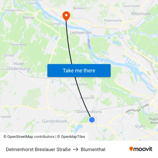 Delmenhorst Breslauer Straße to Blumenthal map