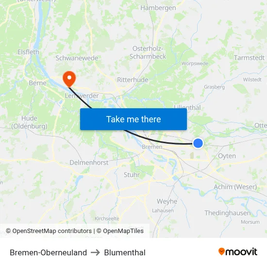 Bremen-Oberneuland to Blumenthal map