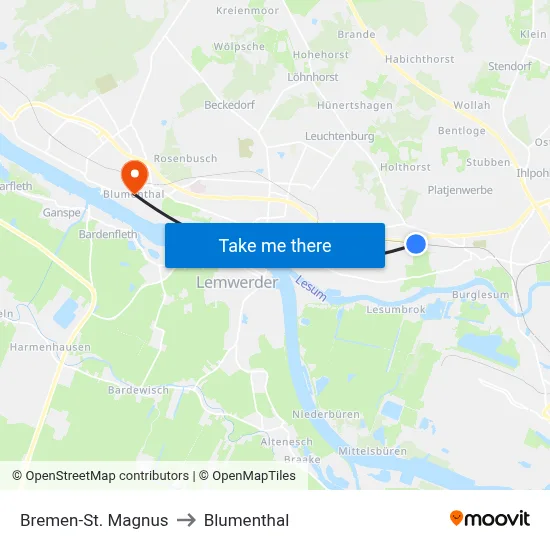 Bremen-St. Magnus to Blumenthal map