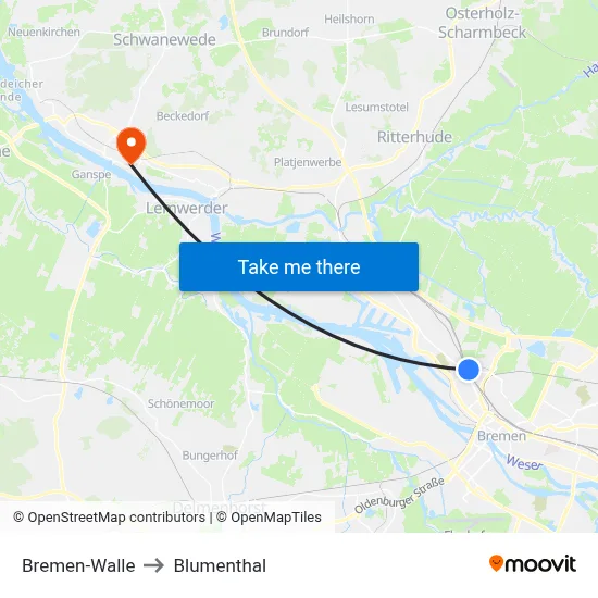 Bremen-Walle to Blumenthal map
