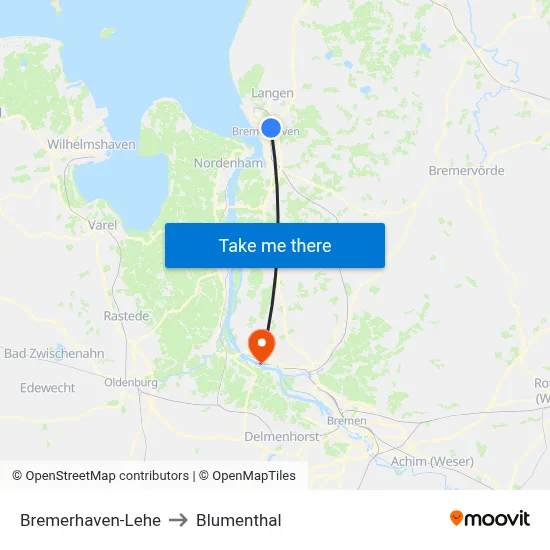 Bremerhaven-Lehe to Blumenthal map