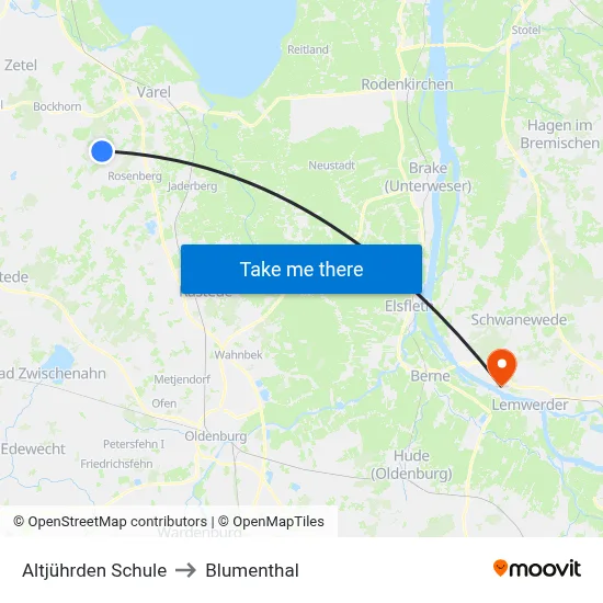 Altjührden Schule to Blumenthal map