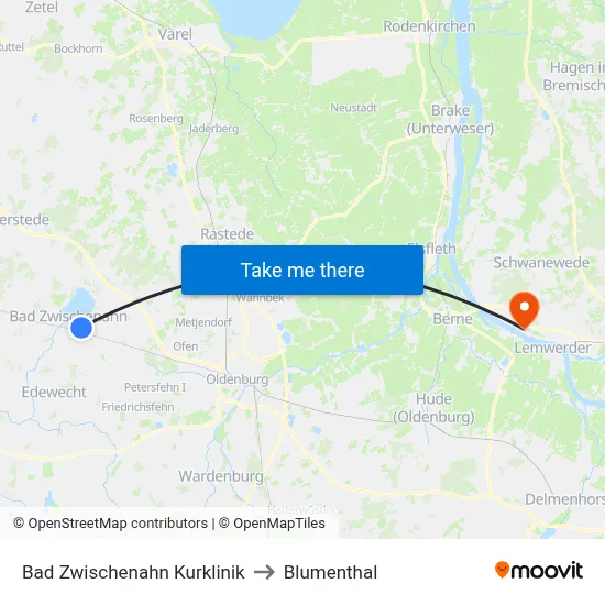 Bad Zwischenahn Kurklinik to Blumenthal map