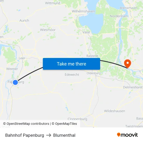 Bahnhof Papenburg to Blumenthal map