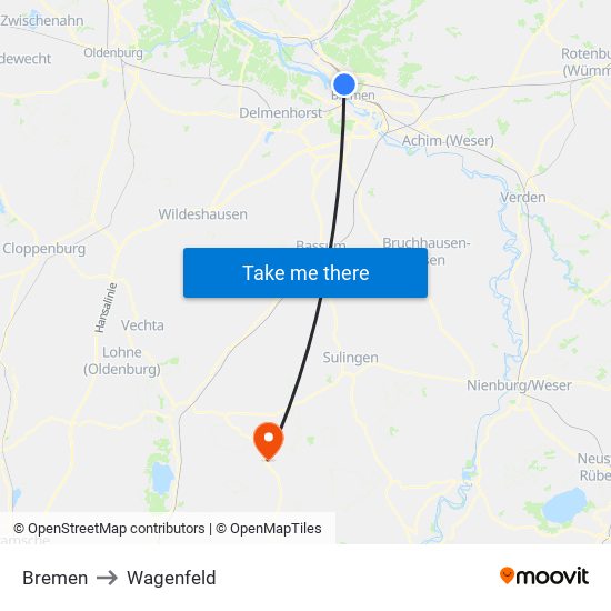 Bremen to Wagenfeld map