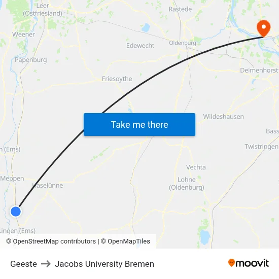 Geeste to Jacobs University Bremen map