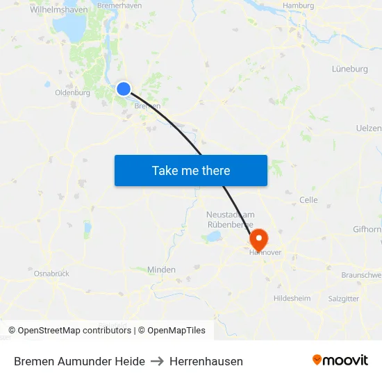 Bremen Aumunder Heide to Herrenhausen map