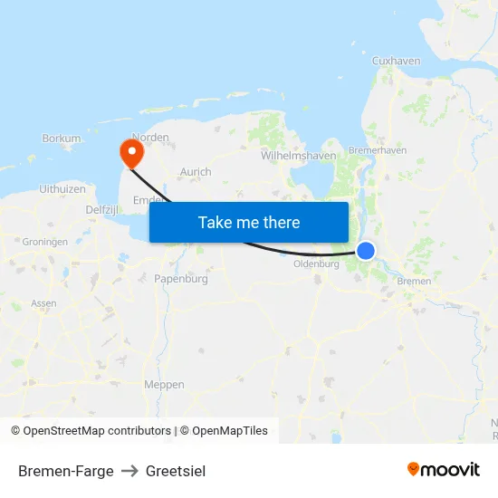 Bremen-Farge to Greetsiel map