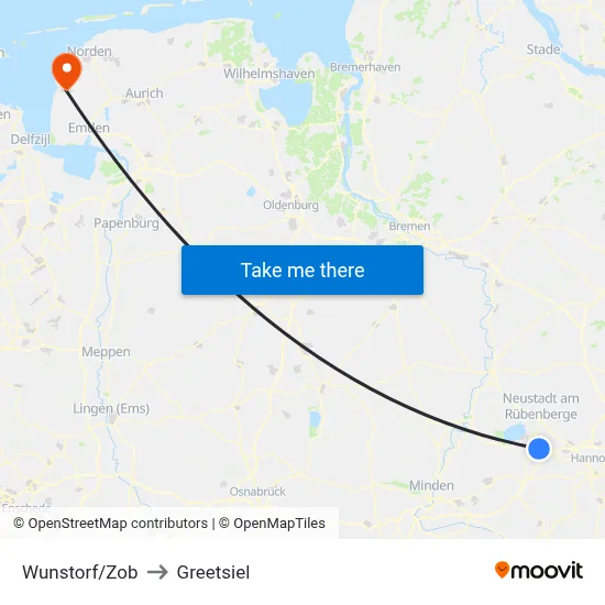 Wunstorf/Zob to Greetsiel map