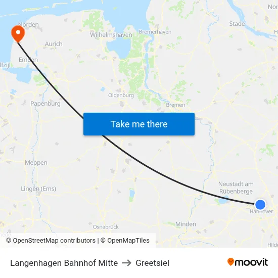 Langenhagen Bahnhof Mitte to Greetsiel map