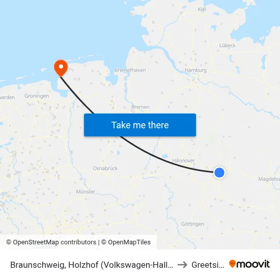 Braunschweig, Holzhof (Volkswagen-Halle) to Greetsiel map