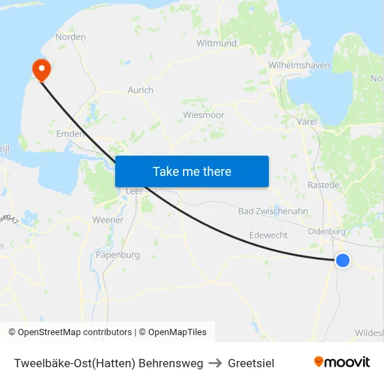 Tweelbäke-Ost(Hatten) Behrensweg to Greetsiel map