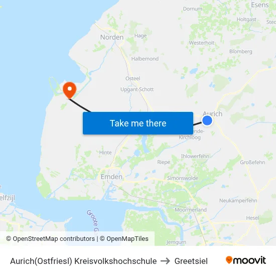Aurich(Ostfriesl) Kreisvolkshochschule to Greetsiel map
