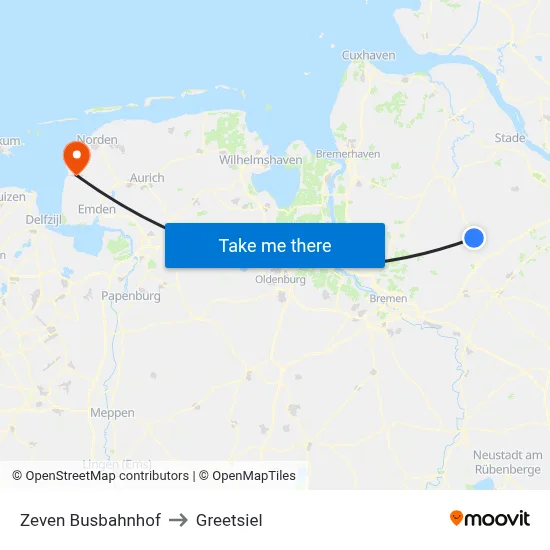 Zeven Busbahnhof to Greetsiel map