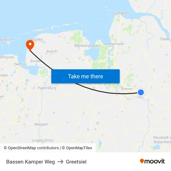 Bassen Kamper Weg to Greetsiel map