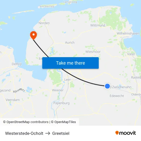 Westerstede-Ocholt to Greetsiel map