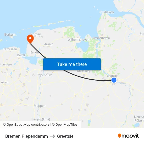 Bremen Piependamm to Greetsiel map