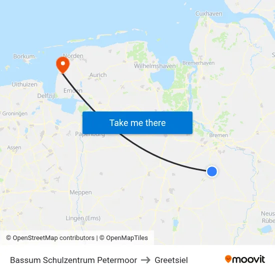 Bassum Schulzentrum Petermoor to Greetsiel map