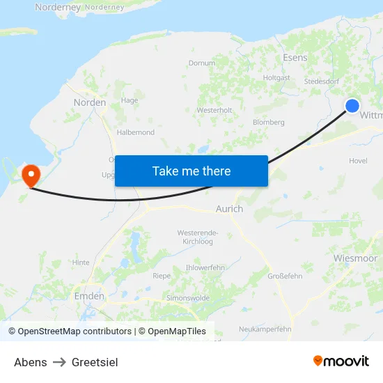 Abens to Greetsiel map