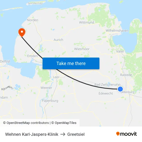Wehnen Karl-Jaspers-Klinik to Greetsiel map