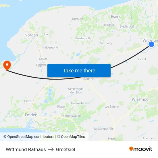 Wittmund Rathaus to Greetsiel map