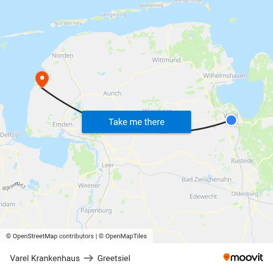 Varel Krankenhaus to Greetsiel map