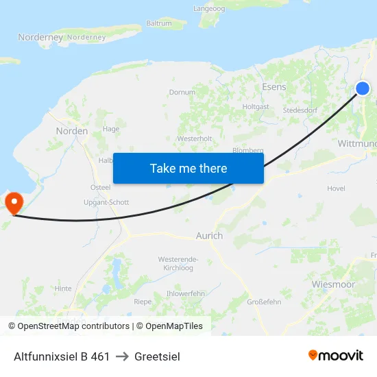 Altfunnixsiel B 461 to Greetsiel map