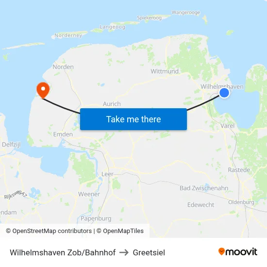 Wilhelmshaven Zob/Bahnhof to Greetsiel map