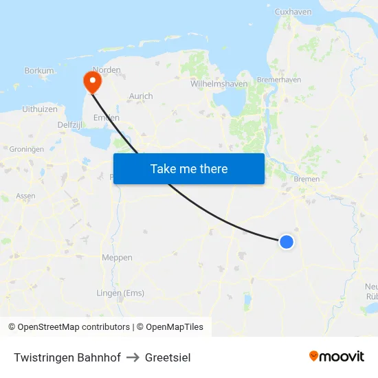 Twistringen Bahnhof to Greetsiel map