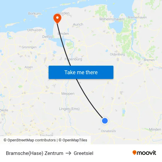 Bramsche(Hase) Zentrum to Greetsiel map