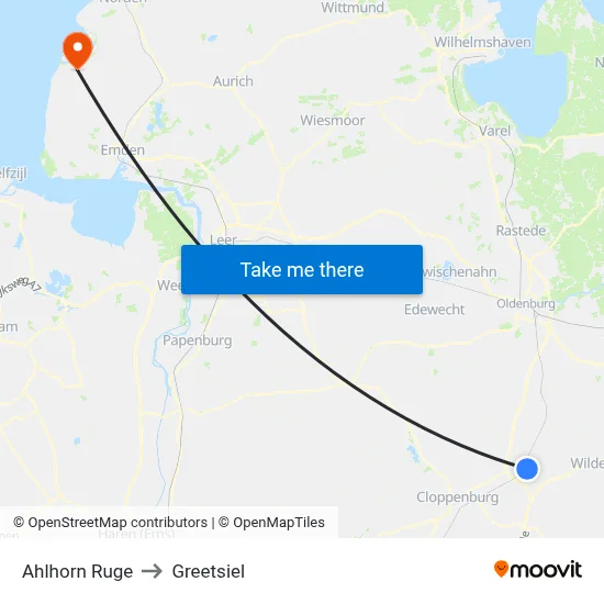 Ahlhorn Ruge to Greetsiel map