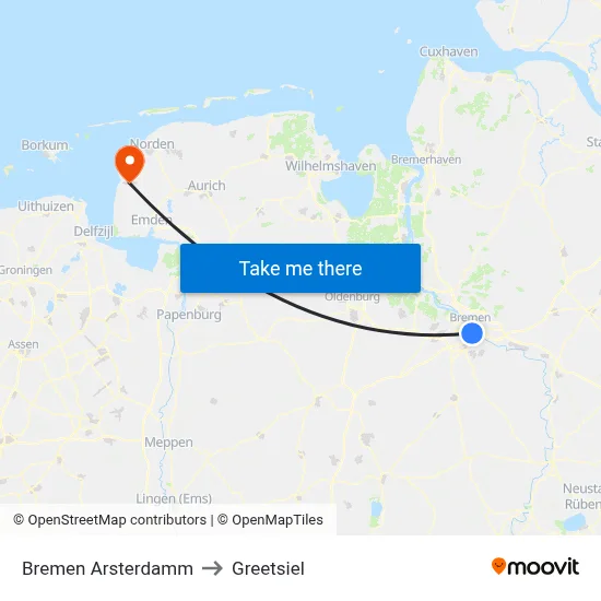 Bremen Arsterdamm to Greetsiel map