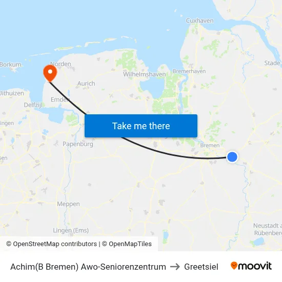 Achim(B Bremen) Awo-Seniorenzentrum to Greetsiel map