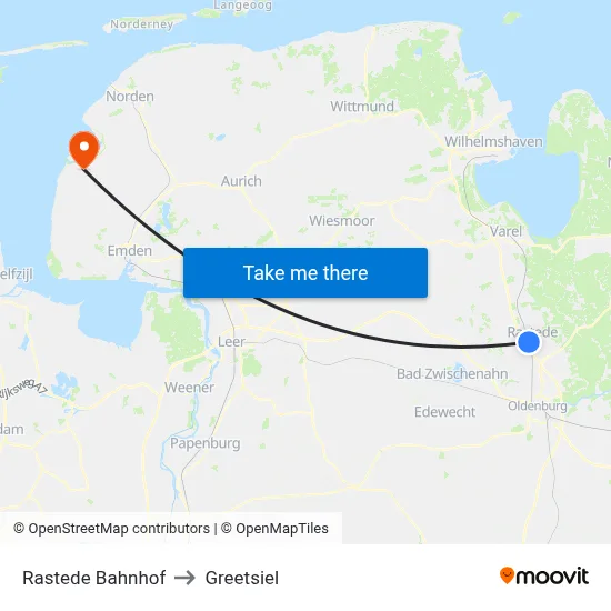 Rastede Bahnhof to Greetsiel map