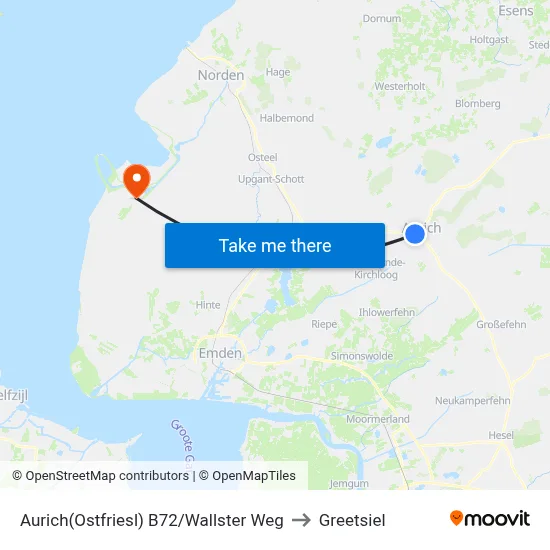 Aurich(Ostfriesl) B72/Wallster Weg to Greetsiel map