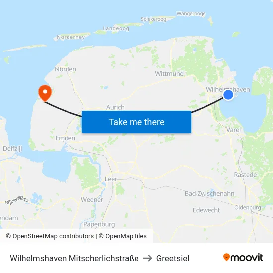Wilhelmshaven Mitscherlichstraße to Greetsiel map