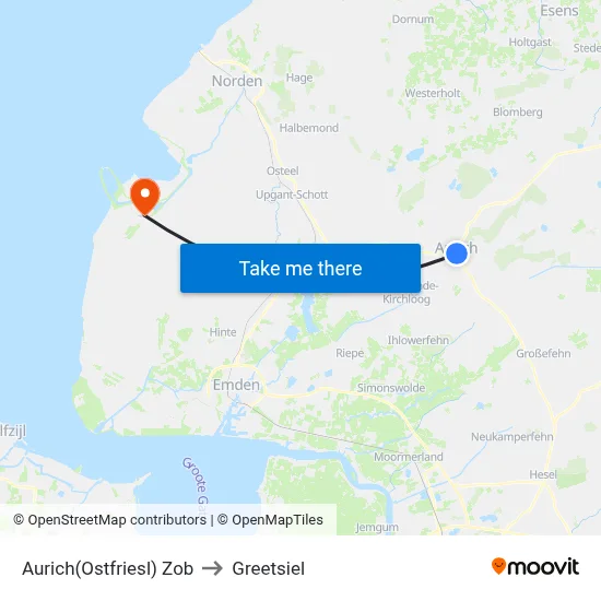 Aurich(Ostfriesl) Zob to Greetsiel map