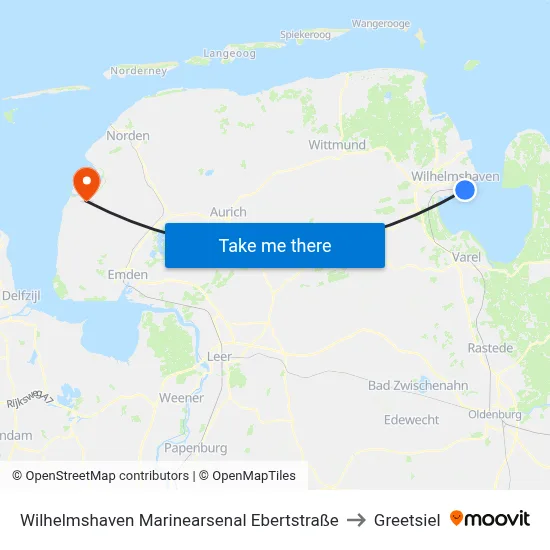 Wilhelmshaven Marinearsenal Ebertstraße to Greetsiel map