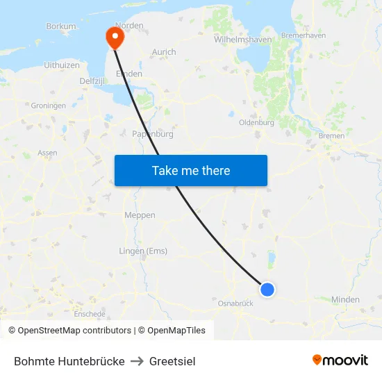 Bohmte Huntebrücke to Greetsiel map