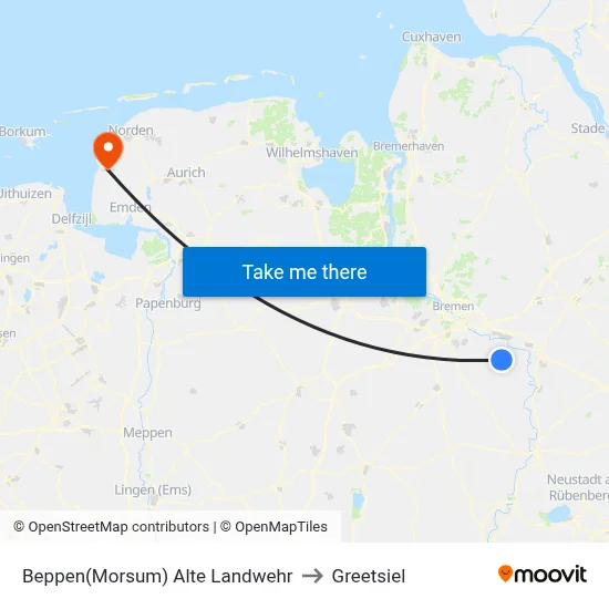 Beppen(Morsum) Alte Landwehr to Greetsiel map