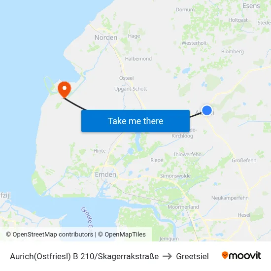 Aurich(Ostfriesl) B 210/Skagerrakstraße to Greetsiel map