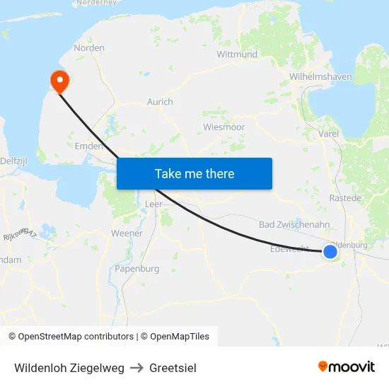 Wildenloh Ziegelweg to Greetsiel map