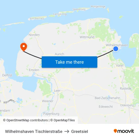 Wilhelmshaven Tischlerstraße to Greetsiel map