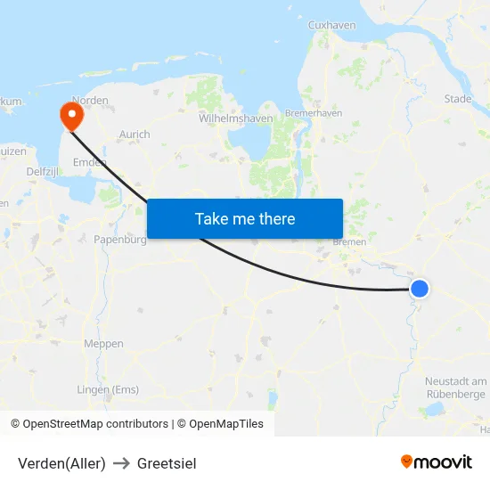 Verden(Aller) to Greetsiel map