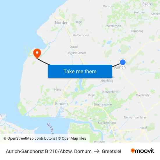 Aurich-Sandhorst B 210/Abzw. Dornum to Greetsiel map