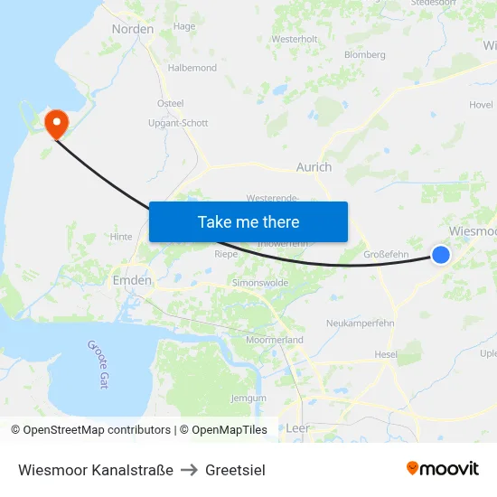 Wiesmoor Kanalstraße to Greetsiel map