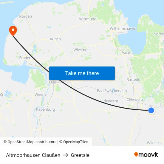 Altmoorhausen Claußen to Greetsiel map