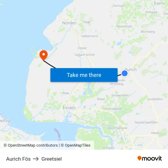 Aurich Fös to Greetsiel map