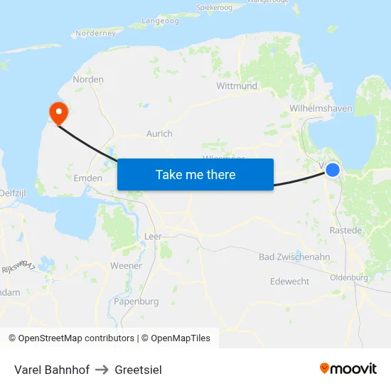 Varel Bahnhof to Greetsiel map